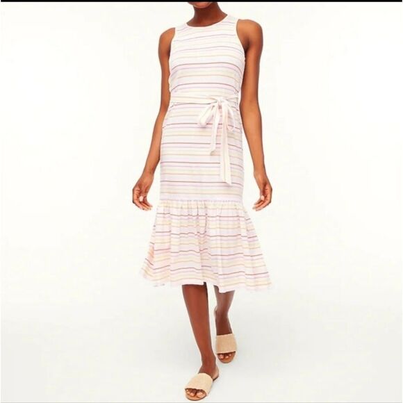 J. Crew Outlet Striped Tie Waist Dress Size Medium NWT - Picture 1 of 7